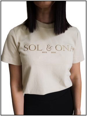 Sol&Ona Essential Tee in Light Sand/Bronze Logo