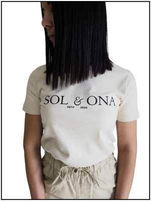 Sol&Ona Essential Tee in Light Sand/Black Logo